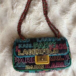 Karl Lagerfeld Black Multicolor Logo Shoulder Bag